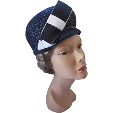 SALE 1960 Era Spring Summer Bubble Hat in Navy Ce… - image 1