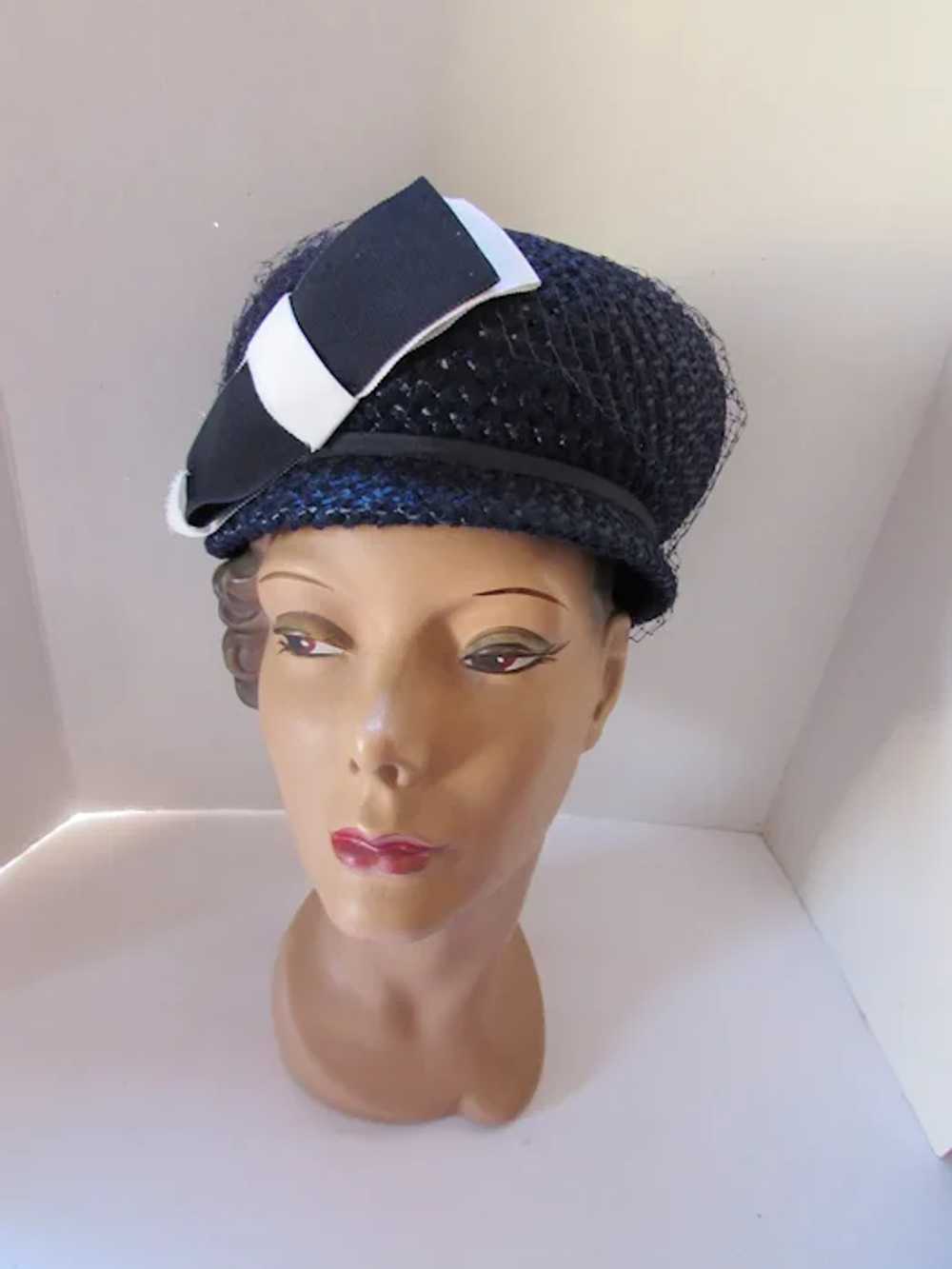 SALE 1960 Era Spring Summer Bubble Hat in Navy Ce… - image 2