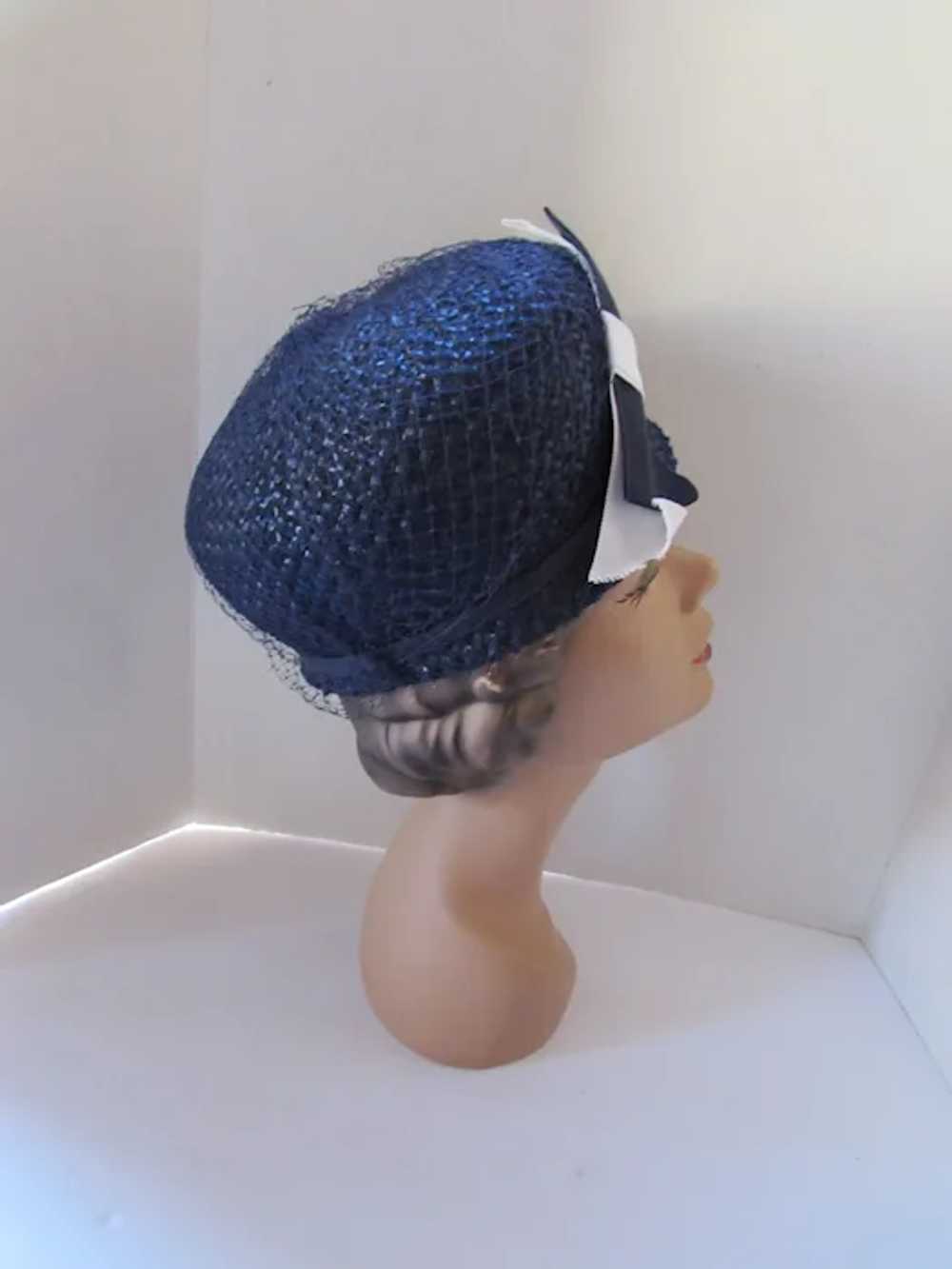 SALE 1960 Era Spring Summer Bubble Hat in Navy Ce… - image 5
