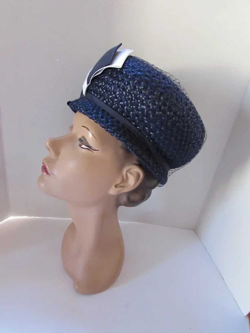SALE 1960 Era Spring Summer Bubble Hat in Navy Ce… - image 6