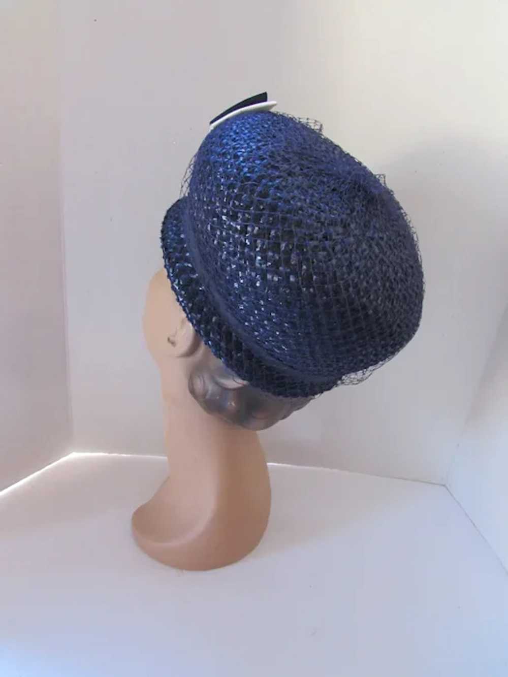 SALE 1960 Era Spring Summer Bubble Hat in Navy Ce… - image 7