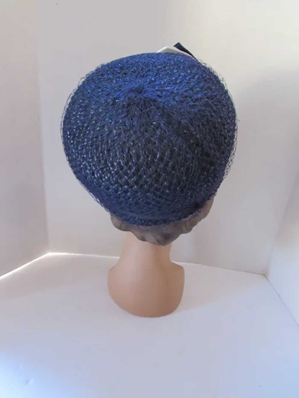 SALE 1960 Era Spring Summer Bubble Hat in Navy Ce… - image 8