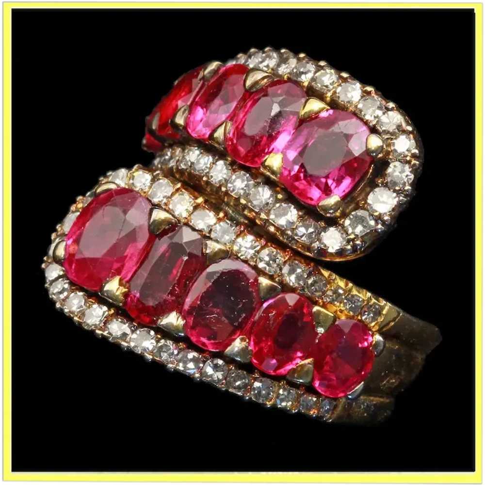 Vintage ring 7.86ct rubies diamonds 14k gold circ… - image 1