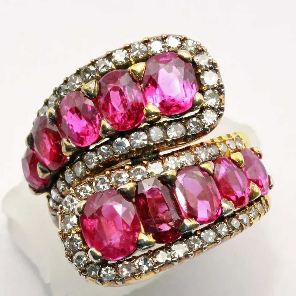 Vintage ring 7.86ct rubies diamonds 14k gold circ… - image 2
