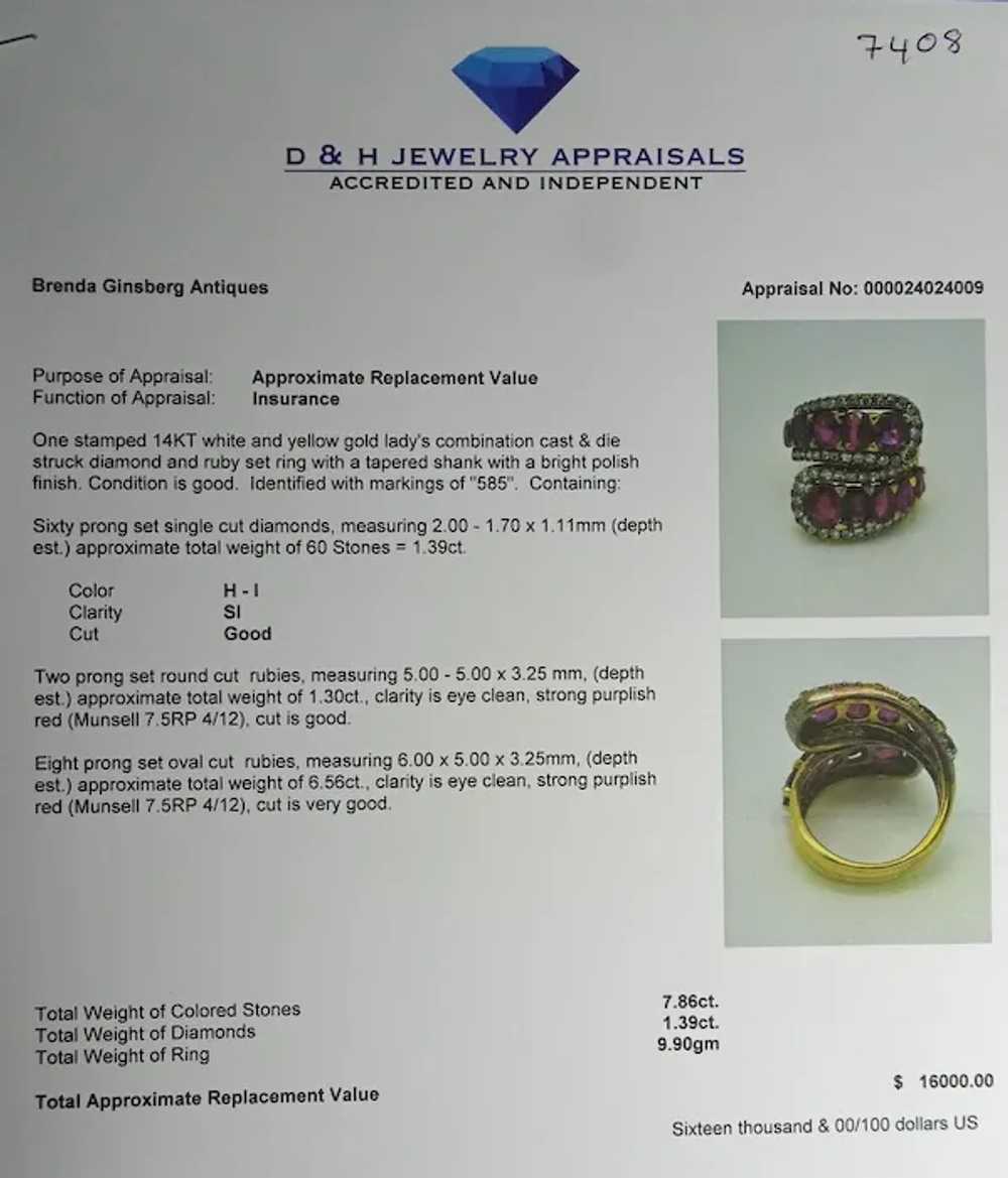 Vintage ring 7.86ct rubies diamonds 14k gold circ… - image 7