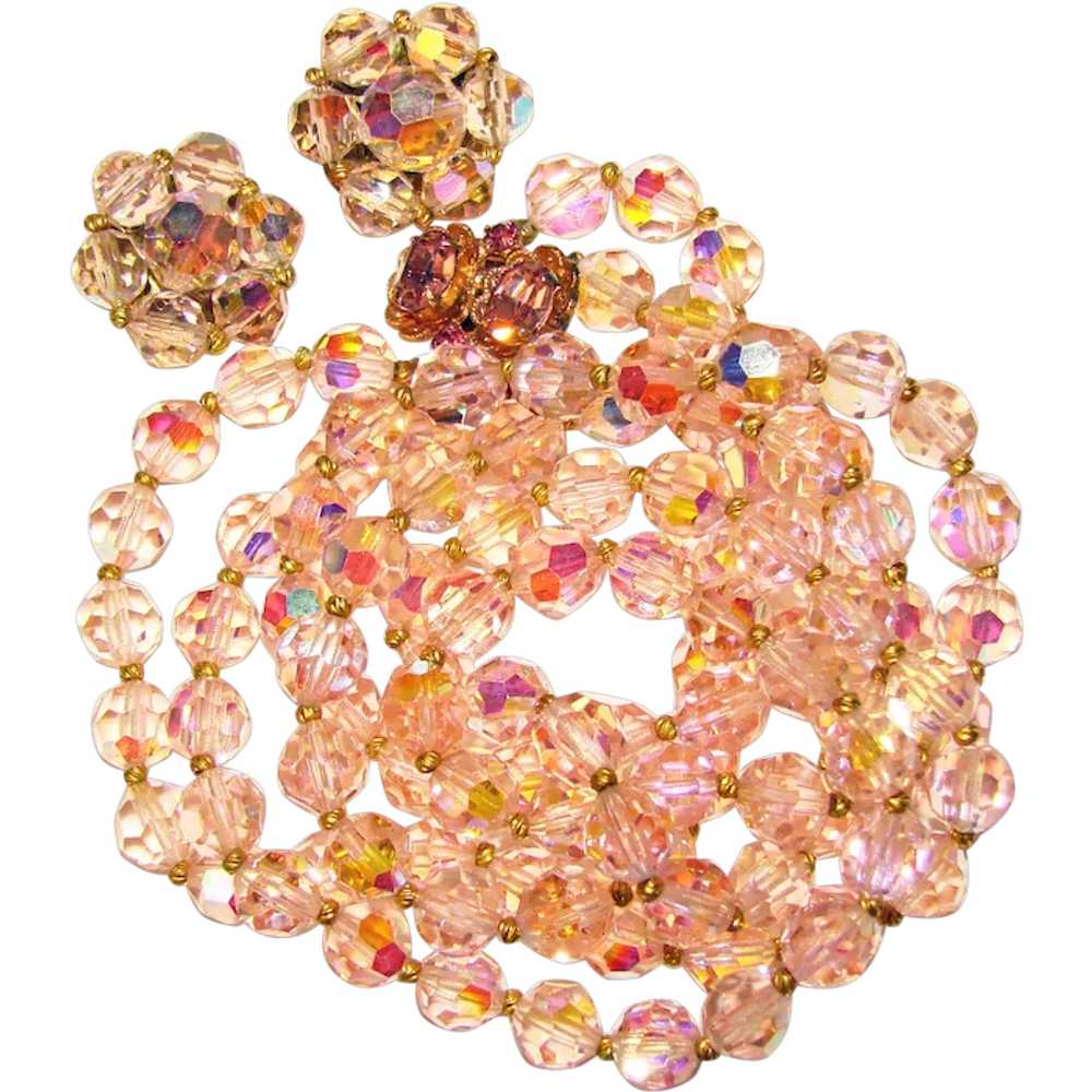 Fabulous PINK Aurora Crystal 2 Strand Vintage Nec… - image 1