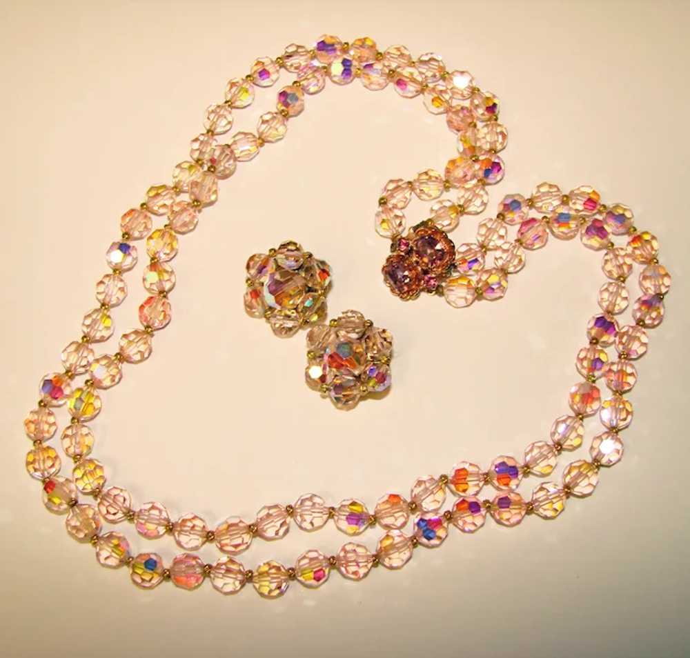 Fabulous PINK Aurora Crystal 2 Strand Vintage Nec… - image 2