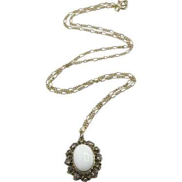 Vintage white milk glass pendant necklace - image 1