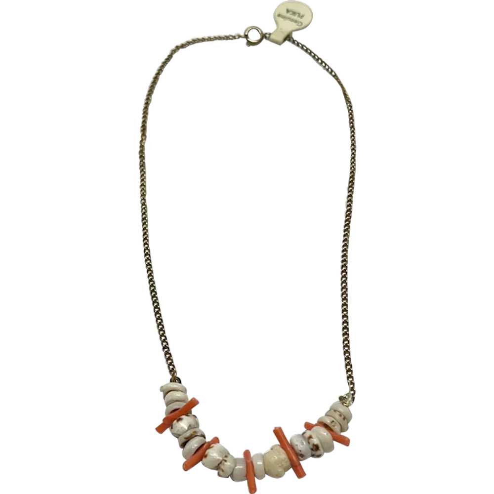 Vintage genuine puka shell coral necklace - image 1