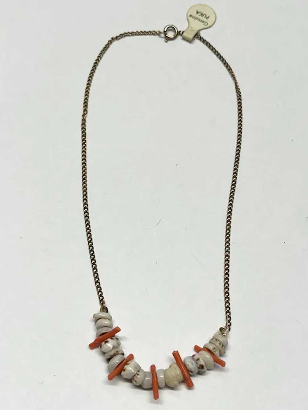 Vintage genuine puka shell coral necklace - image 2