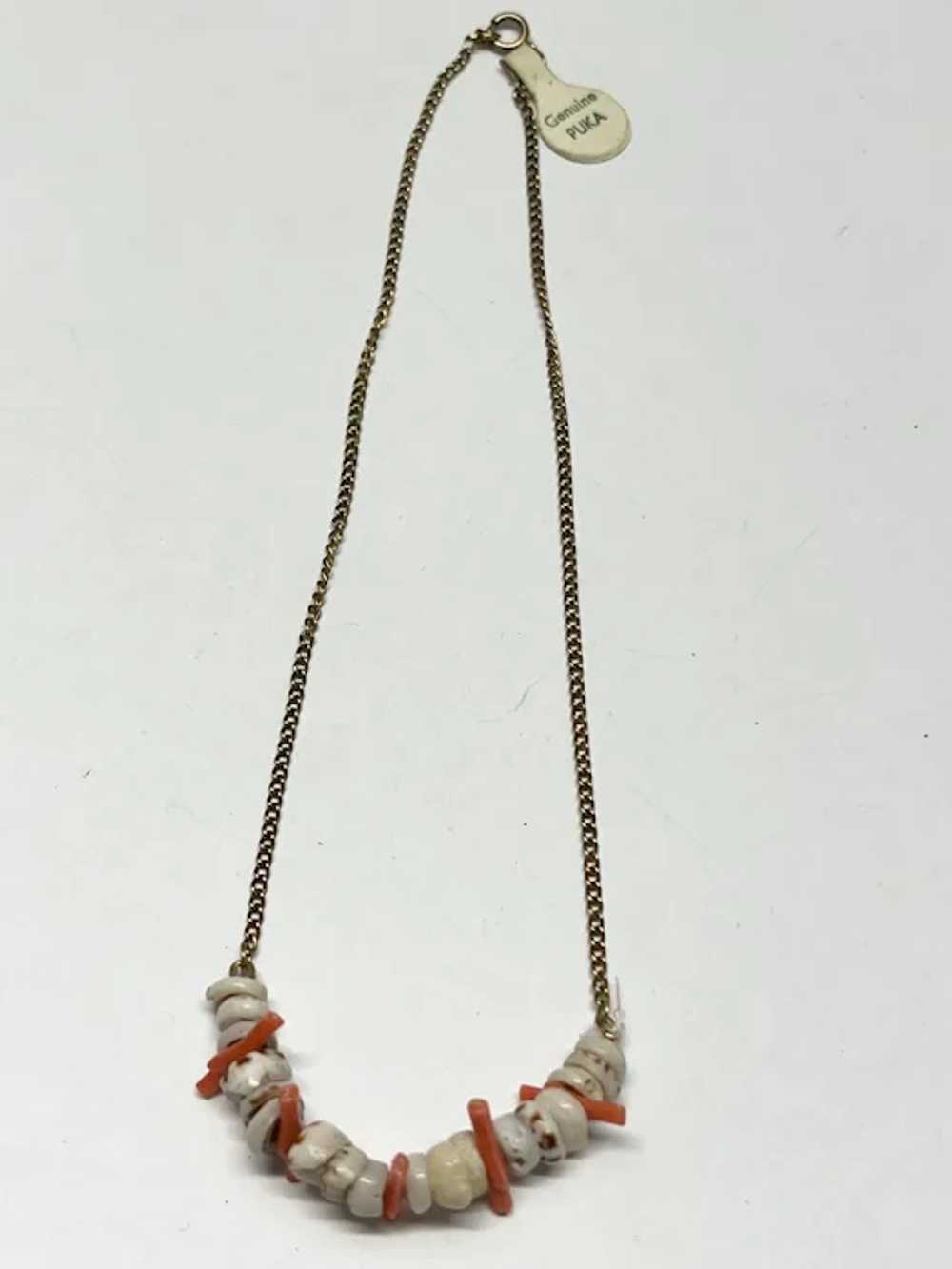 Vintage genuine puka shell coral necklace - image 4