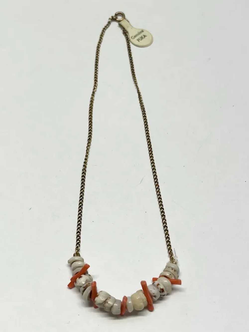 Vintage genuine puka shell coral necklace - image 5