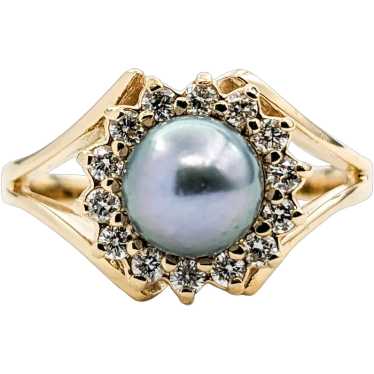 Grey Pearl & Diamond Ring In Yellow Gold - image 1