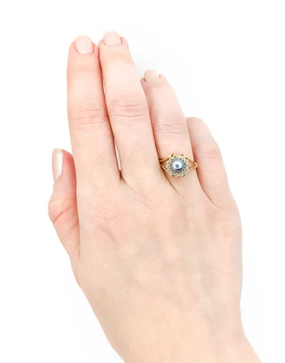 Grey Pearl & Diamond Ring In Yellow Gold - image 3