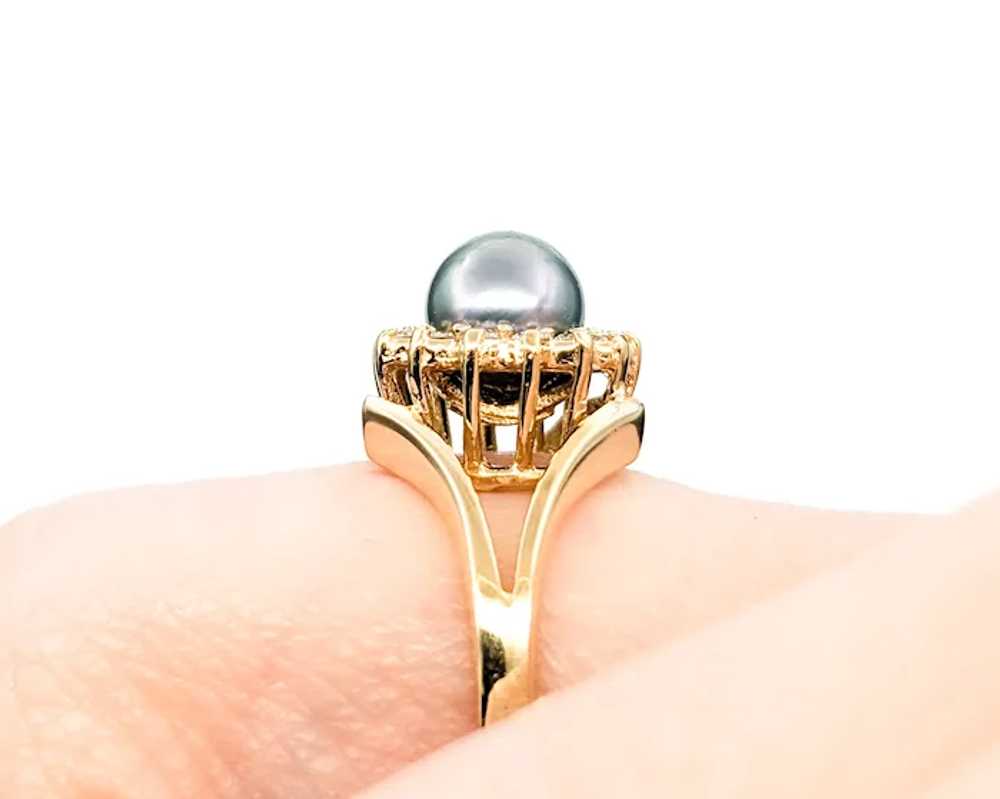 Grey Pearl & Diamond Ring In Yellow Gold - image 4