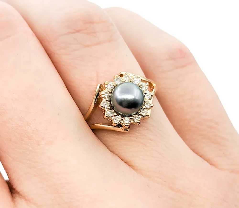 Grey Pearl & Diamond Ring In Yellow Gold - image 5