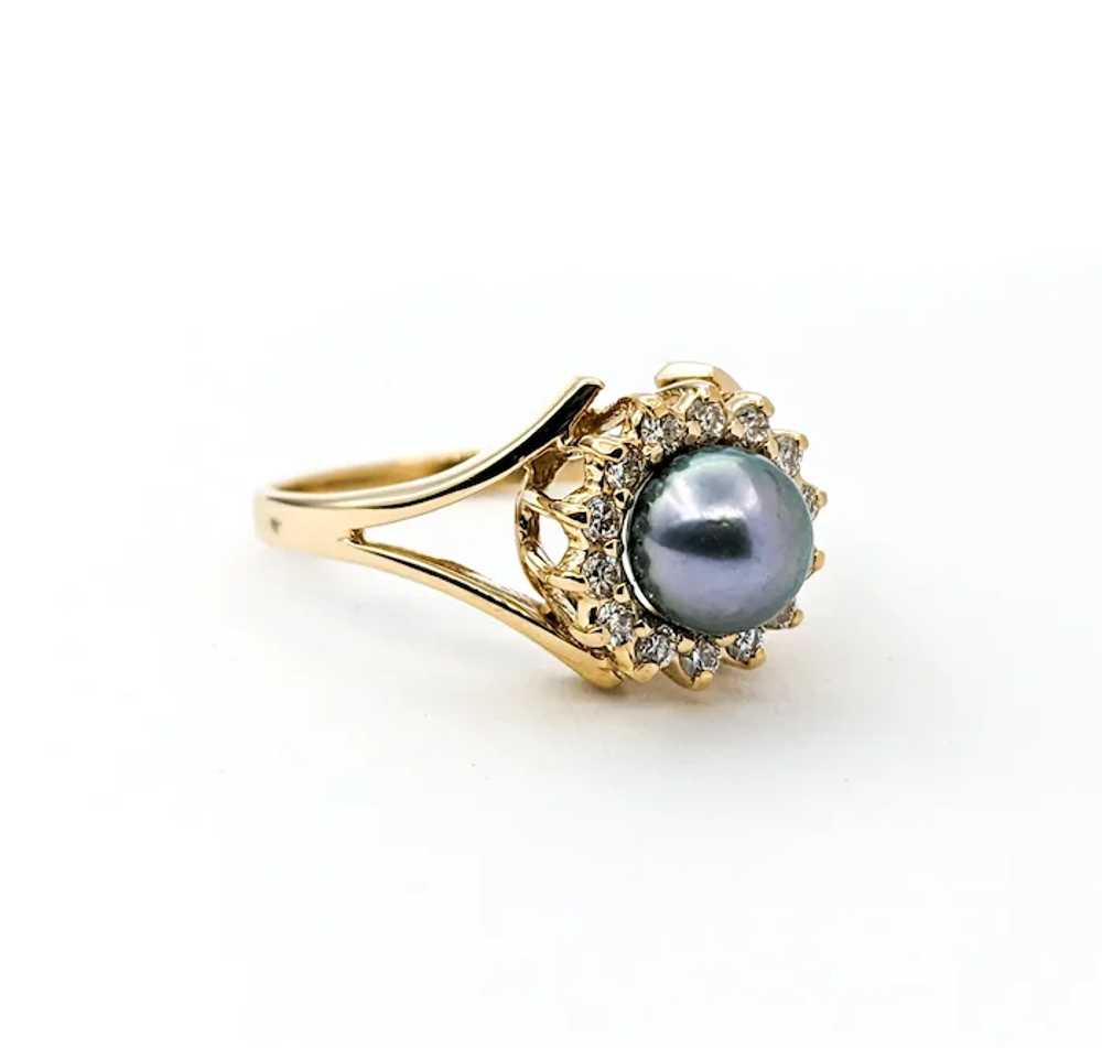 Grey Pearl & Diamond Ring In Yellow Gold - image 7