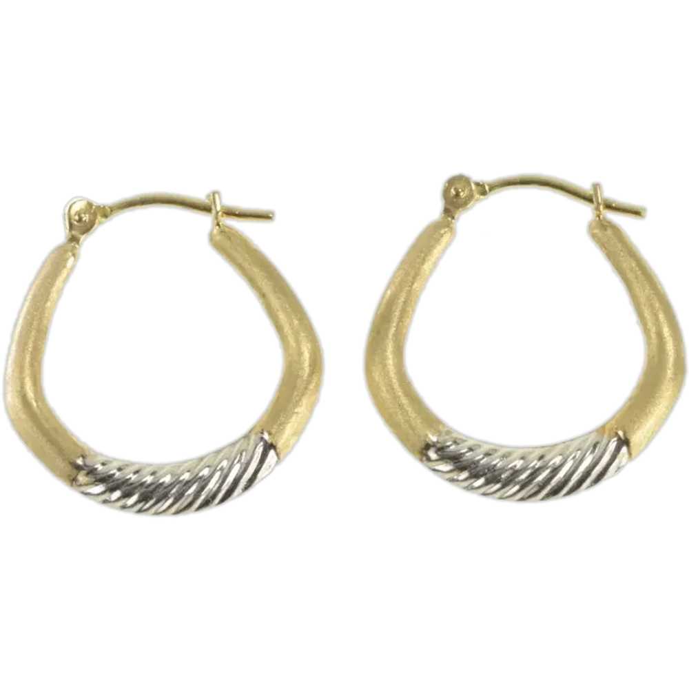 14K Two Tone Puffy Twist Hoop Vintage Earrings Ye… - image 1