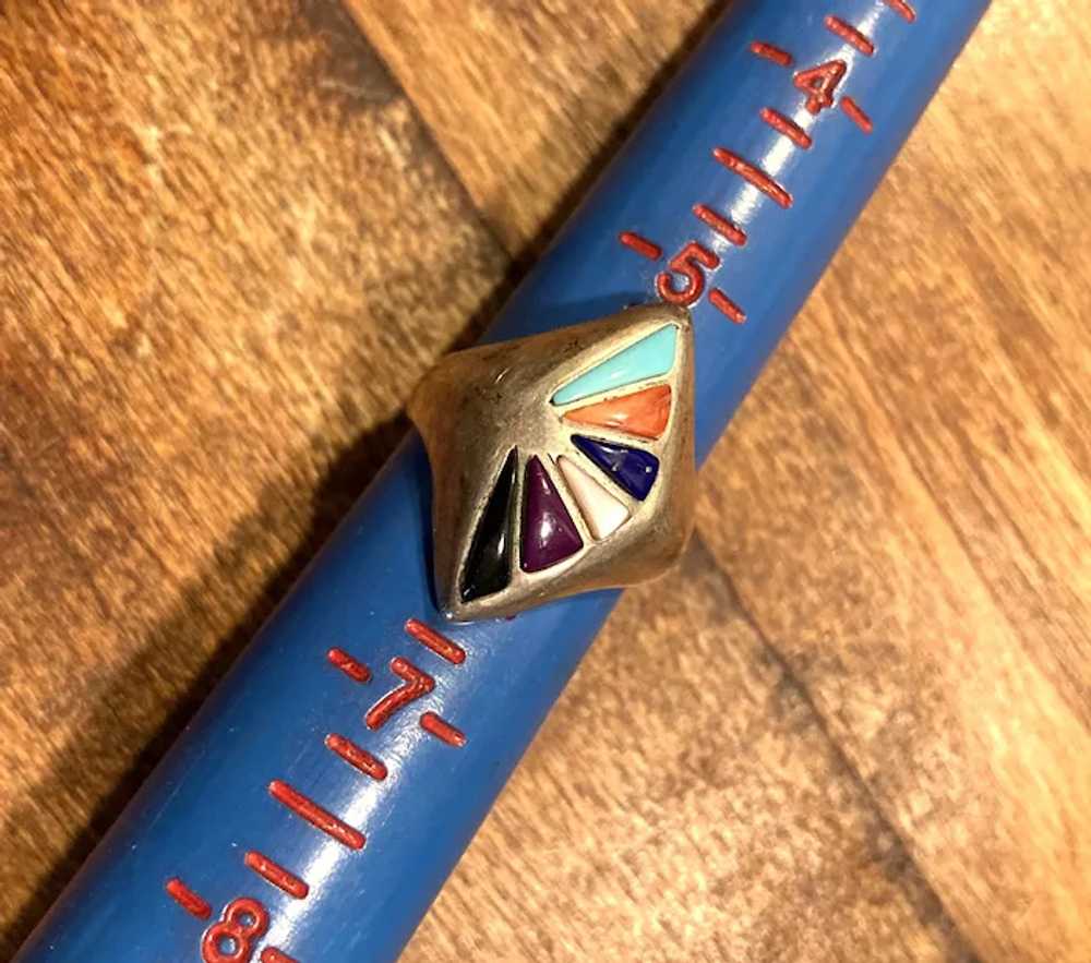 Vintage Navajo Sterling Gemstones Ring Signed Cha… - image 2
