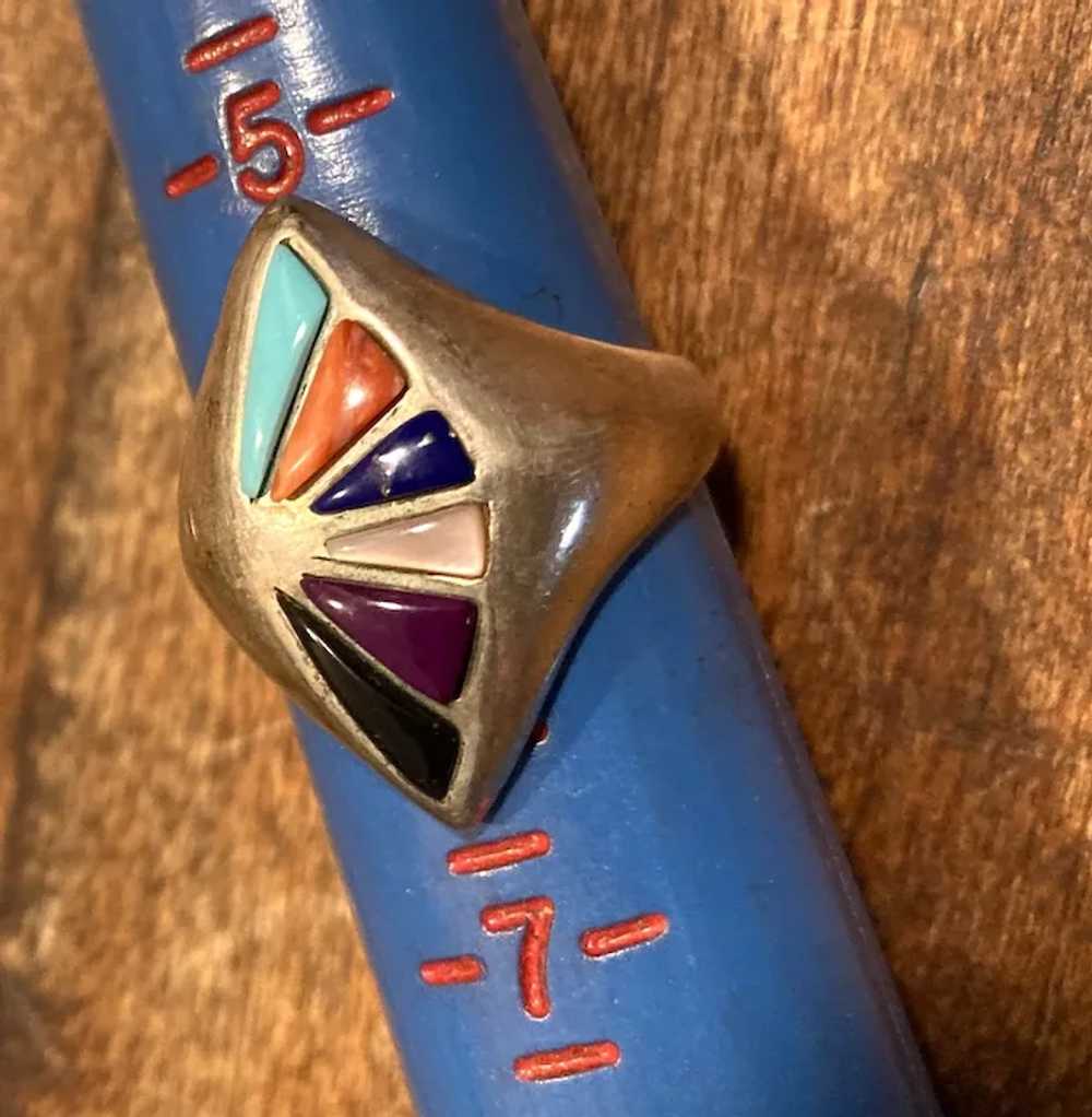 Vintage Navajo Sterling Gemstones Ring Signed Cha… - image 6