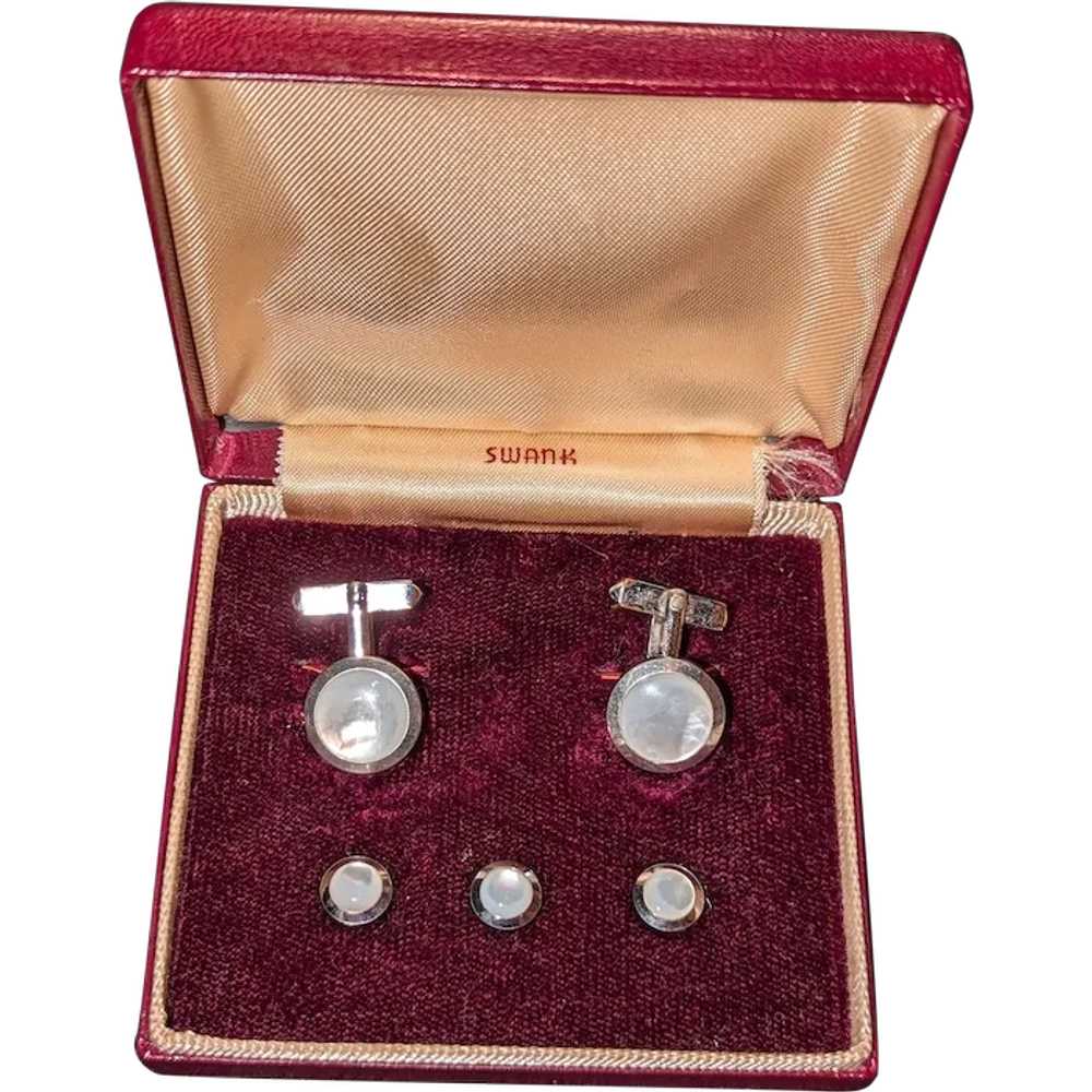 Swank Mother of Pearl Cuff Links and Stud Set - image 1