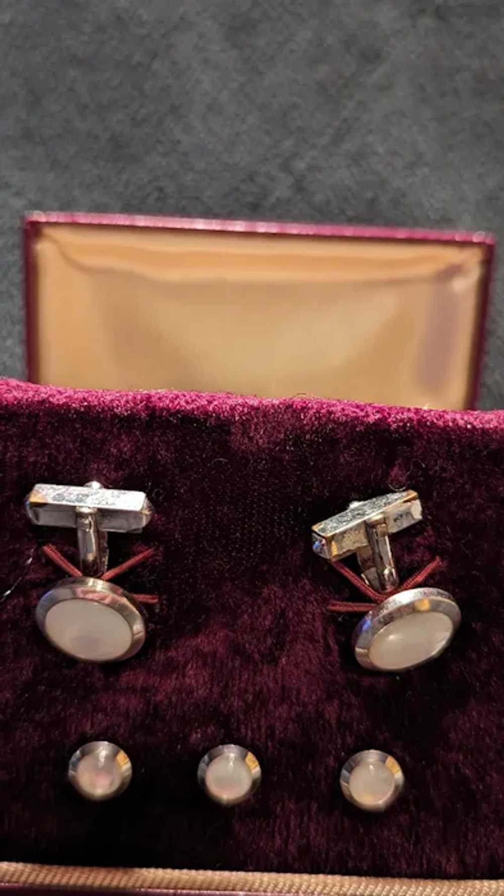 Swank Mother of Pearl Cuff Links and Stud Set - image 2