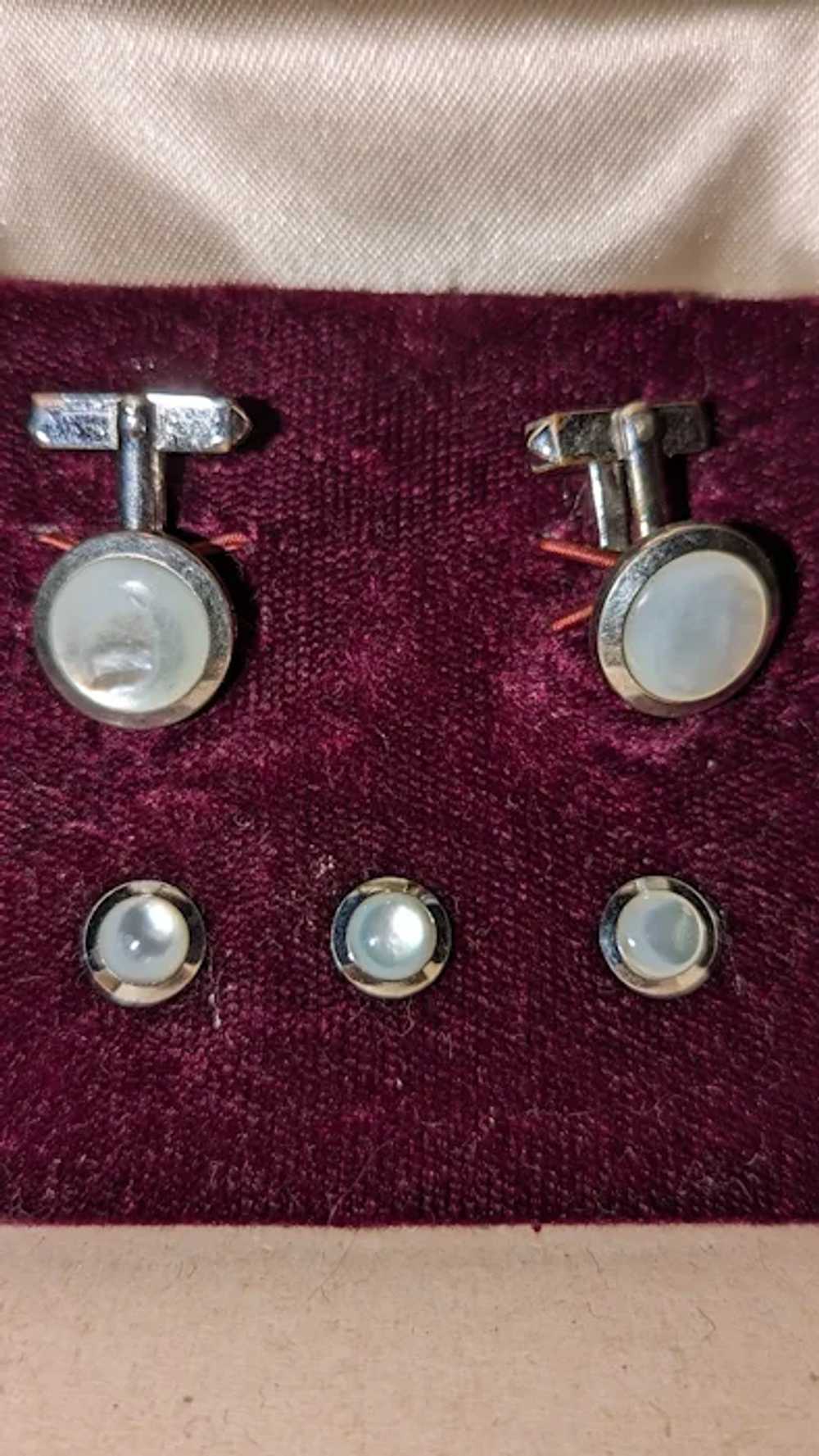 Swank Mother of Pearl Cuff Links and Stud Set - image 3