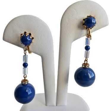 Pretty Blue Lucite Drop Earrings, Clip tops