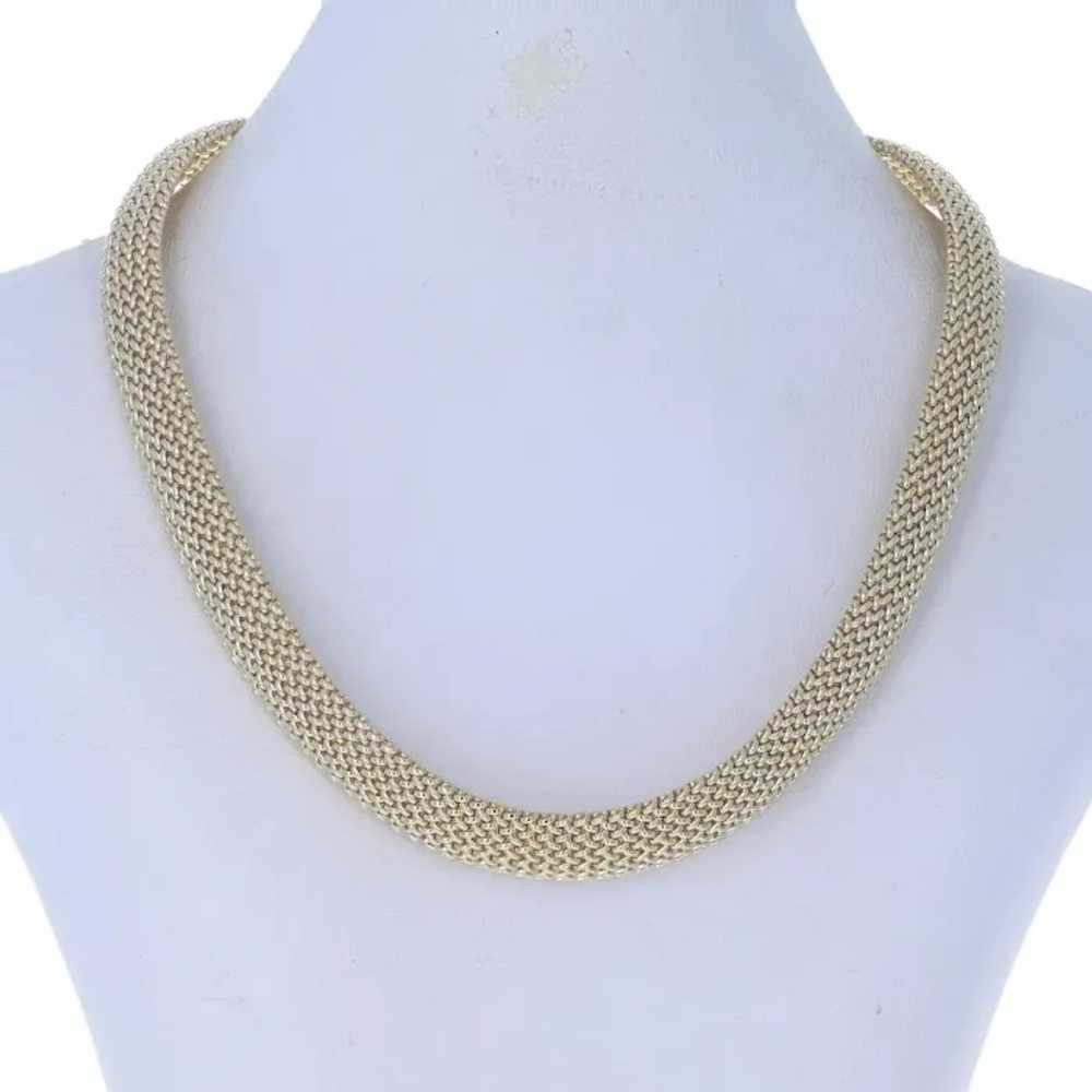 Yellow Gold Woven Mesh Chain Choker Necklace 16 1… - image 3