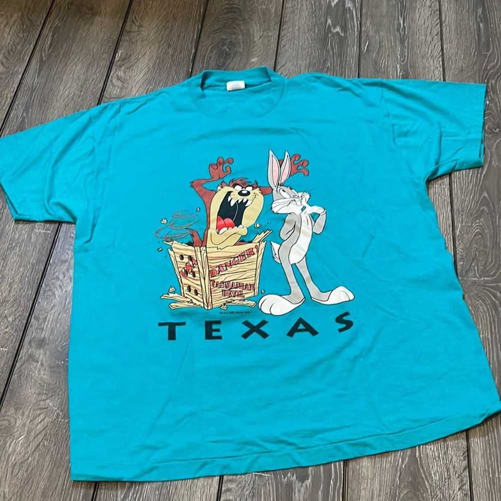 Vintage 90's Looney Tunes Danger Taz and Bugs TEX… - image 1