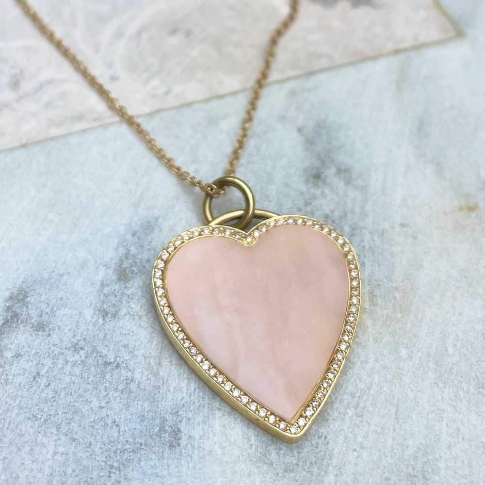 Jennifer Meyer 18k Pink Opal Inlay Heart Necklace - image 3
