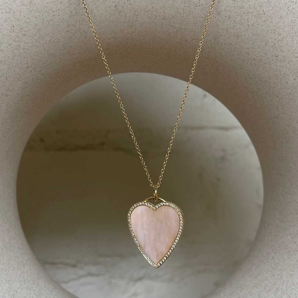 Jennifer Meyer 18k Pink Opal Inlay Heart Necklace - image 5