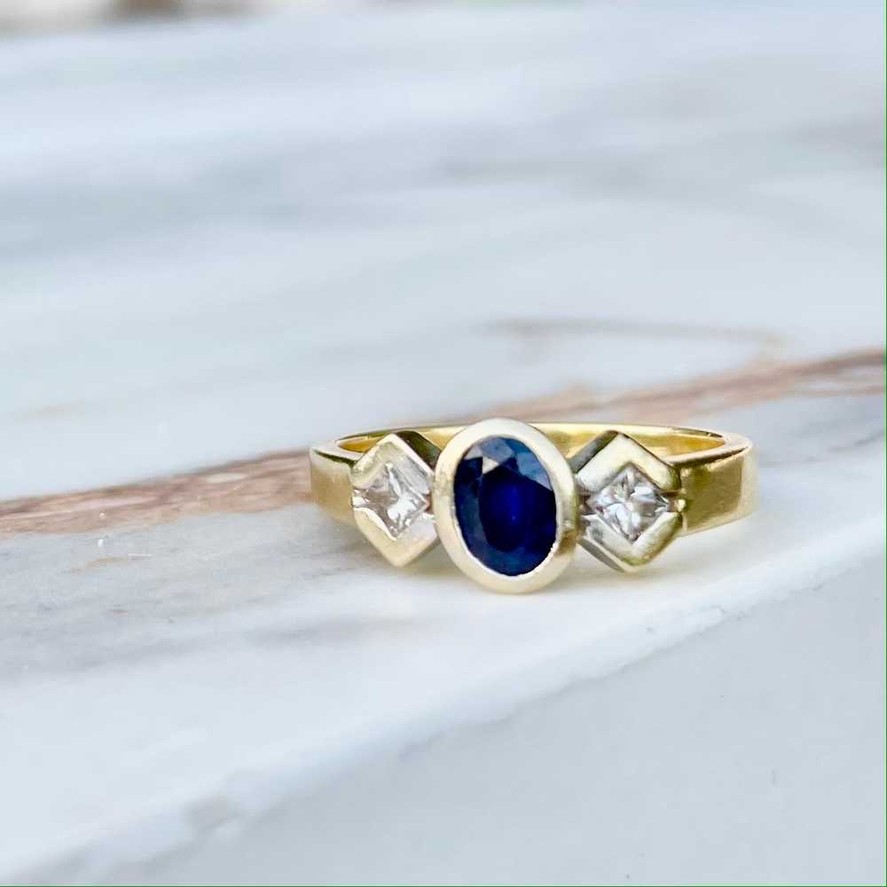 Vintage Oval Blue Sapphire and Princess Cut Diamo… - image 10