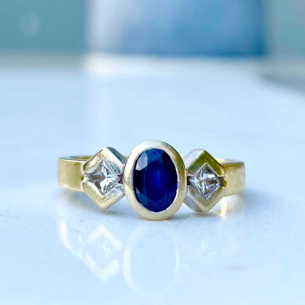 Vintage Oval Blue Sapphire and Princess Cut Diamo… - image 12