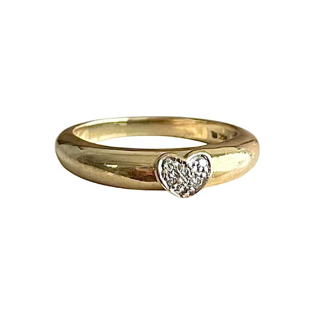 14k Yellow Gold Round Diamond Heart Tube Ring - image 1