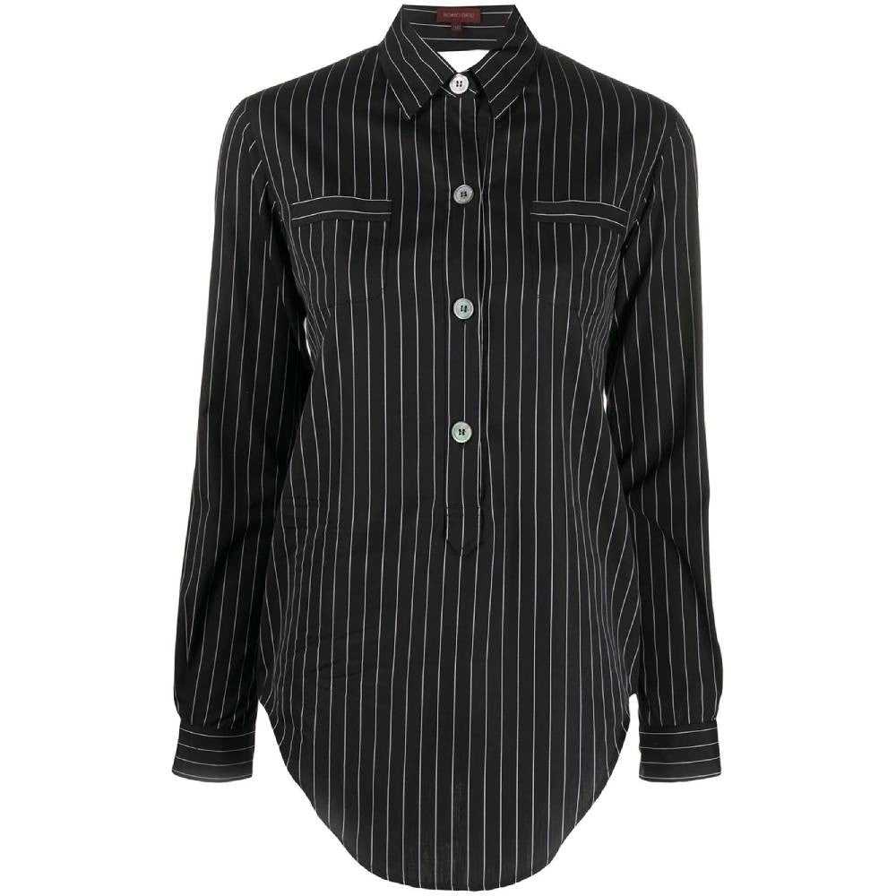 Romeo Gigli Black Pinstriped Shirt - '90s - image 1