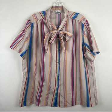 Vintage Lucky Me Striped Blouse Tie Neck - image 1