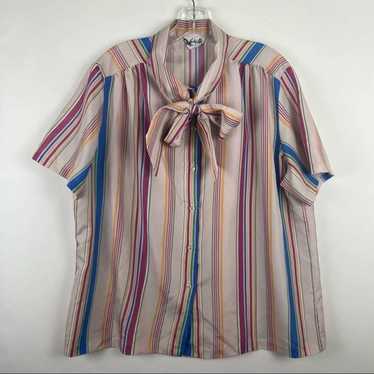 Vintage Lucky Me Striped Blouse Tie Neck