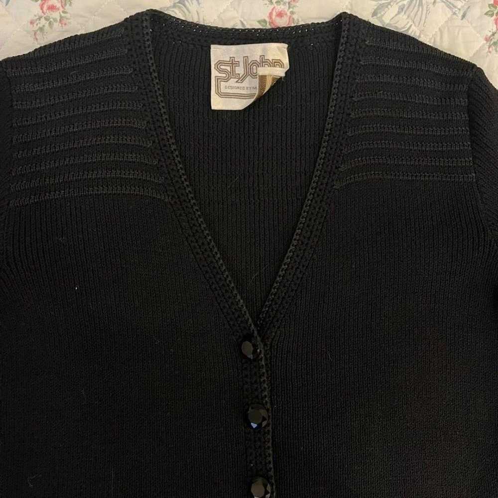 St. John Vintage Knit Black Cardigan Monochrome J… - image 3
