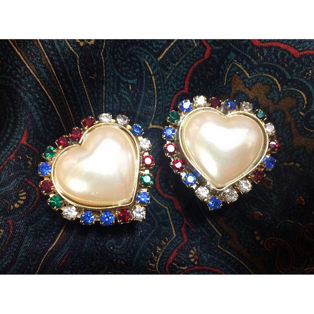 Escada Vintage ESCADA heart earrings with red, cl… - image 2