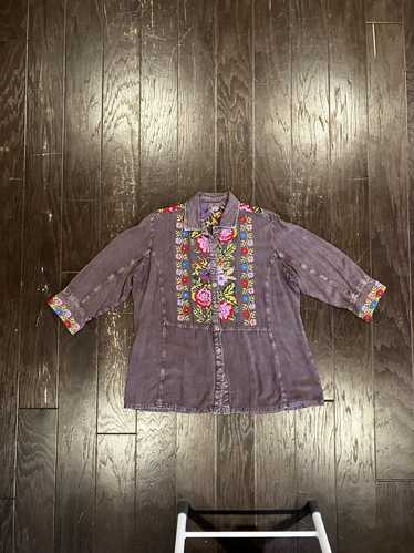 Streetwear × Vintage Cross stitched, flowers shirt