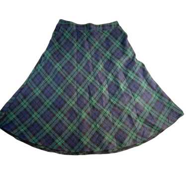 1 Box Pleated Skirt Woman XL Blue Green Plaid Lin… - image 1