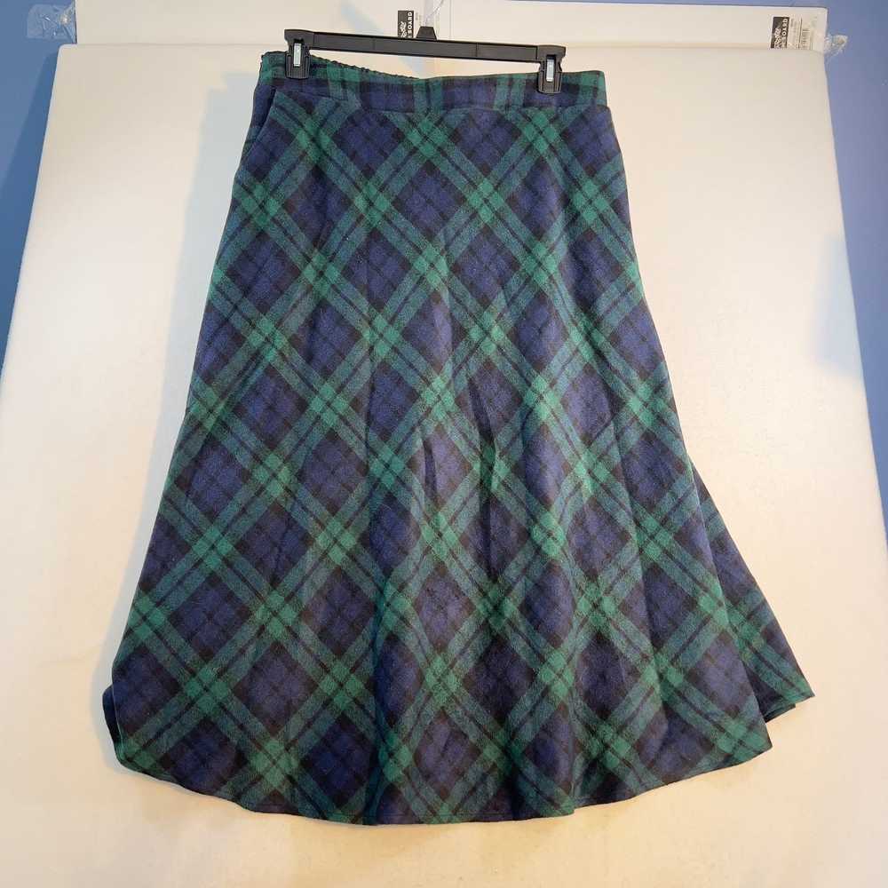 1 Box Pleated Skirt Woman XL Blue Green Plaid Lin… - image 3