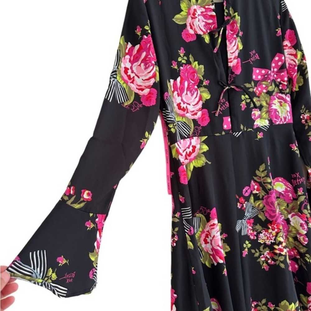 Betsey Johnson Black Floral Bell Sleeve Dress - S… - image 11