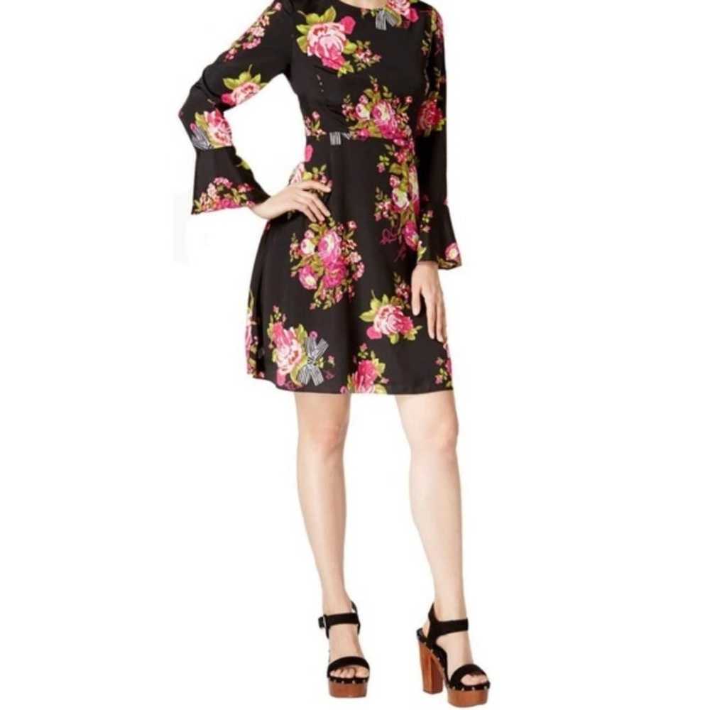 Betsey Johnson Black Floral Bell Sleeve Dress - S… - image 1