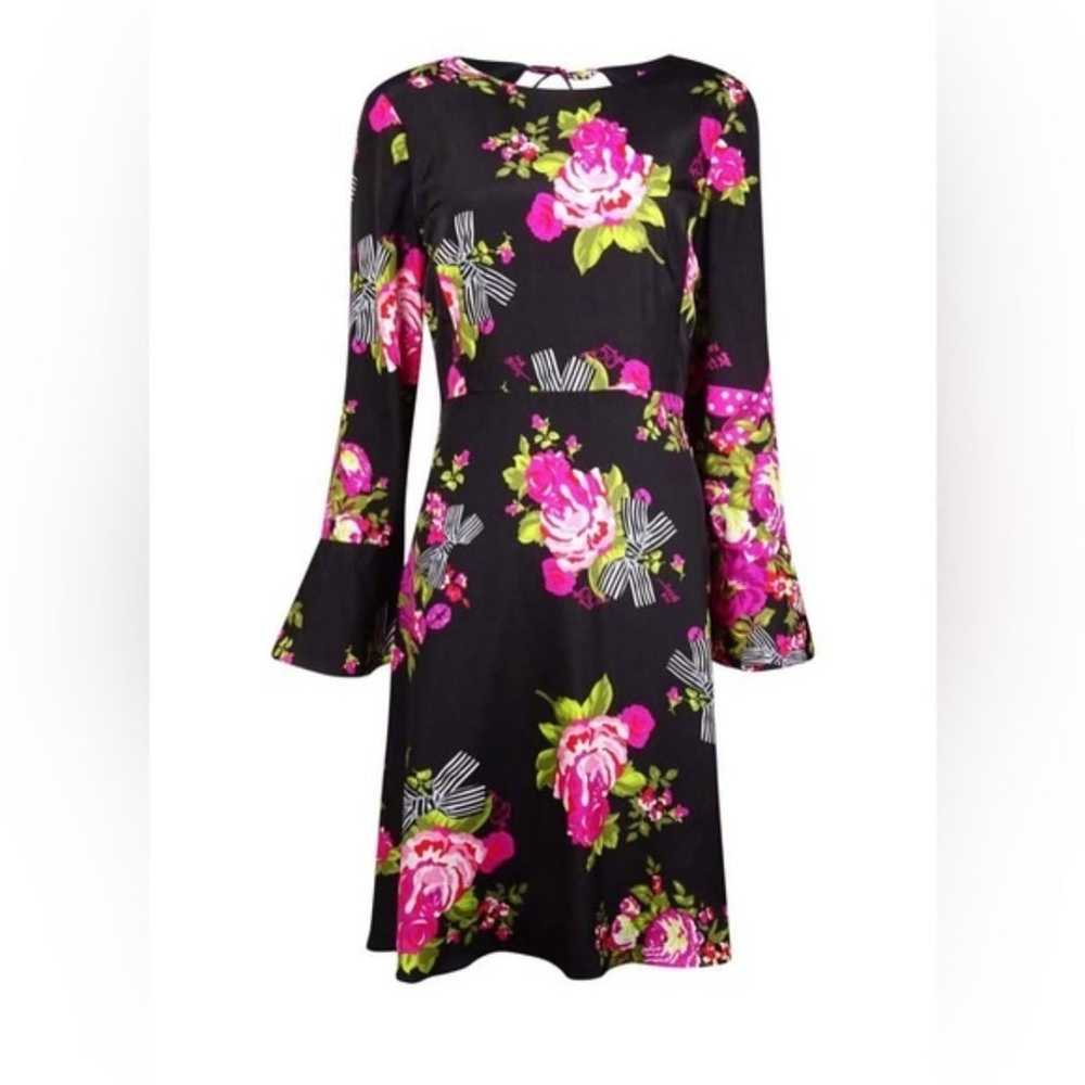 Betsey Johnson Black Floral Bell Sleeve Dress - S… - image 3