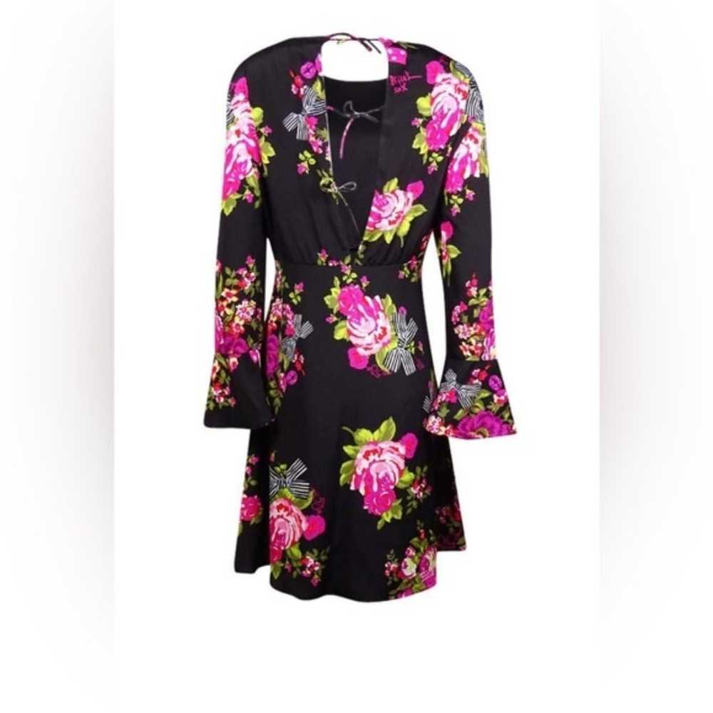 Betsey Johnson Black Floral Bell Sleeve Dress - S… - image 4