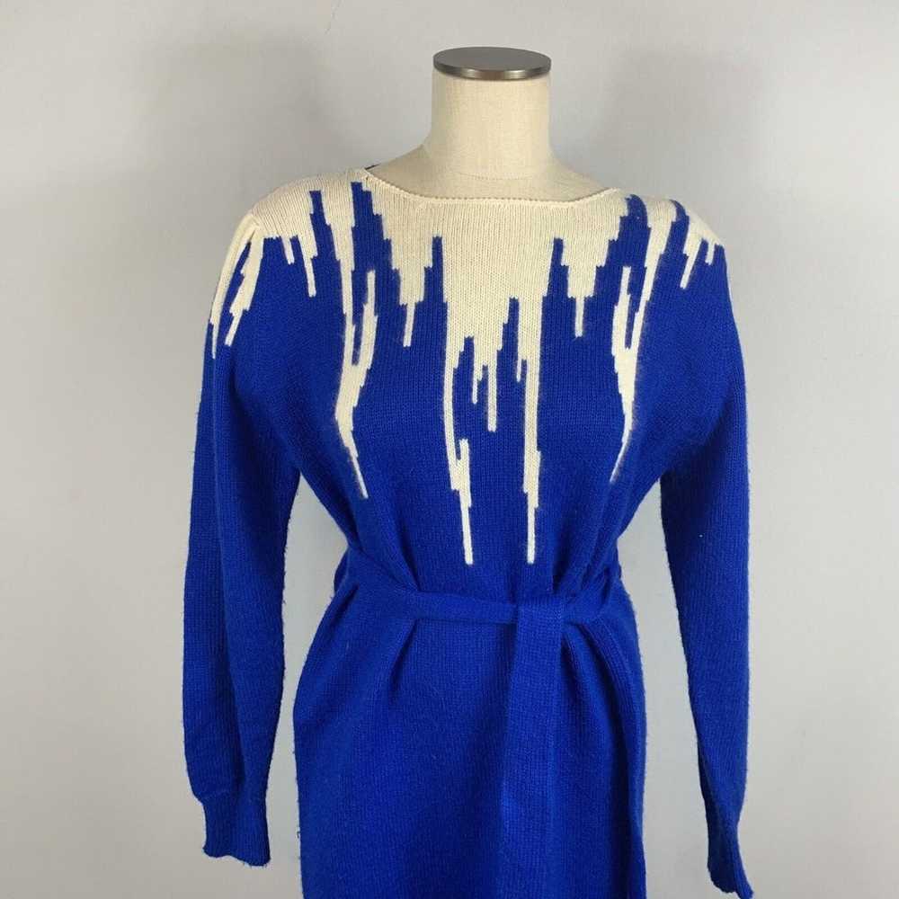 Vintage 80s Cristina Blue Sweater Dress Belt Ango… - image 11