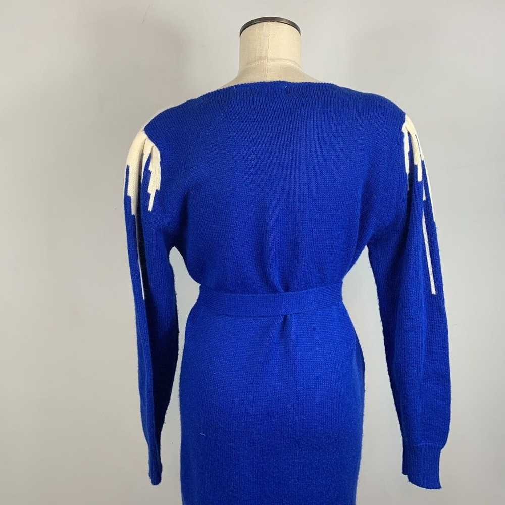 Vintage 80s Cristina Blue Sweater Dress Belt Ango… - image 12