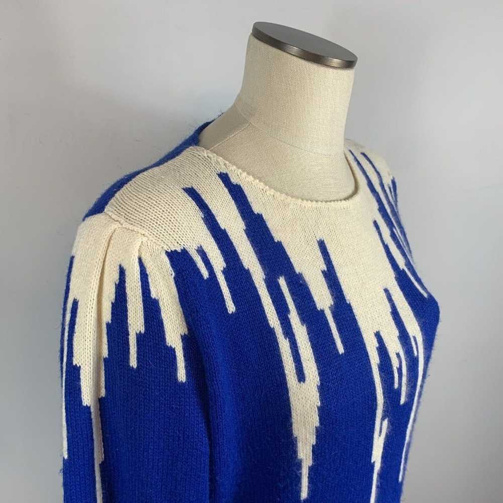 Vintage 80s Cristina Blue Sweater Dress Belt Ango… - image 5